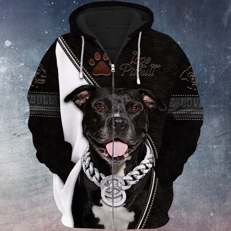 Pitbull lover black and white 3d full print hoodie 1