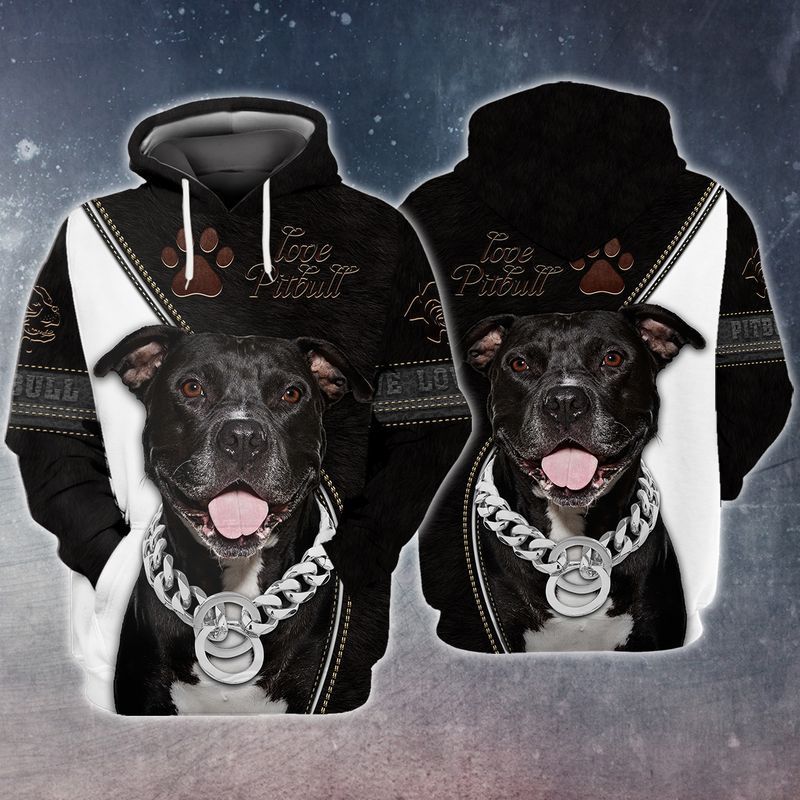 Pitbull lover black and white 3d full print hoodie