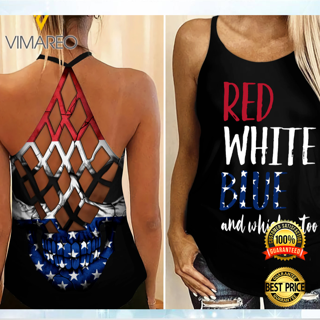 Red white blue and whiskey too criss cross tank top 4