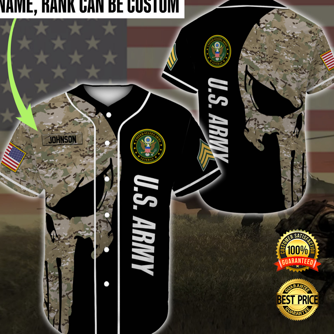 Skull US army baseball jersey 4