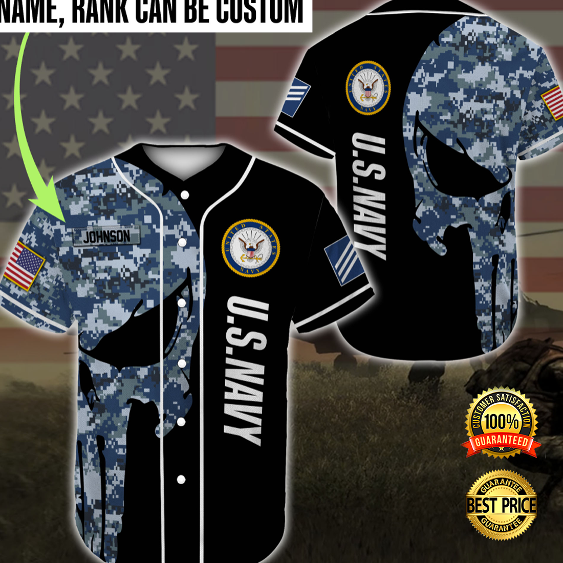 Skull US navy baseball jersey 4