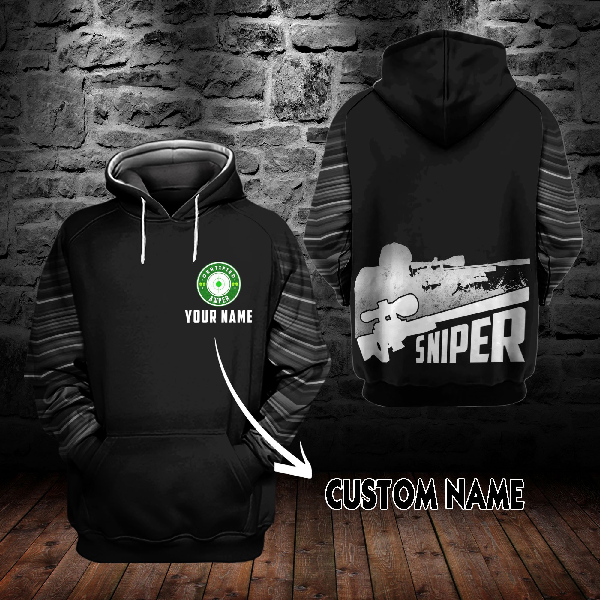 Sniper certified personalized custom name 3d hoodie
