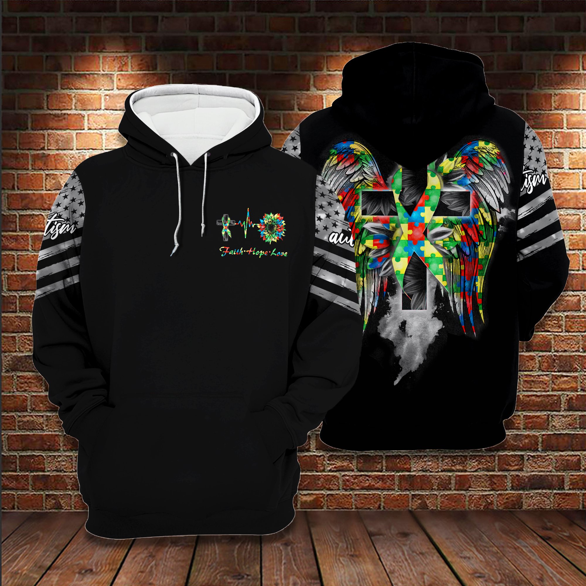 Sunflower autism wings all over printed hoodie