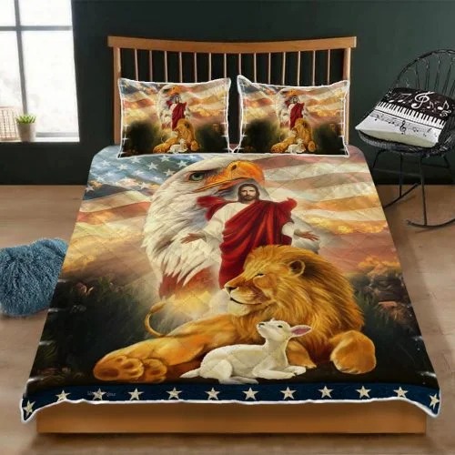 The Lion and The Lamb Jesus Eagle Quilt Bed Set Picture 1