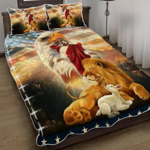 The Lion and The Lamb Jesus Eagle Quilt Bed Set Picture 2