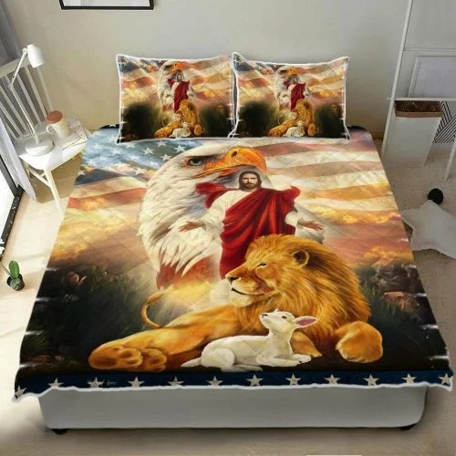 The Lion and The Lamb Jesus Eagle Quilt Bed Set