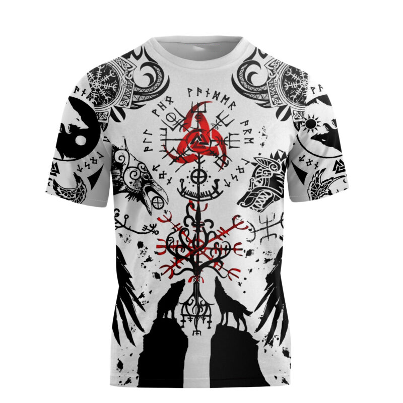 Vikings tattoo wolf all over printed t shirt