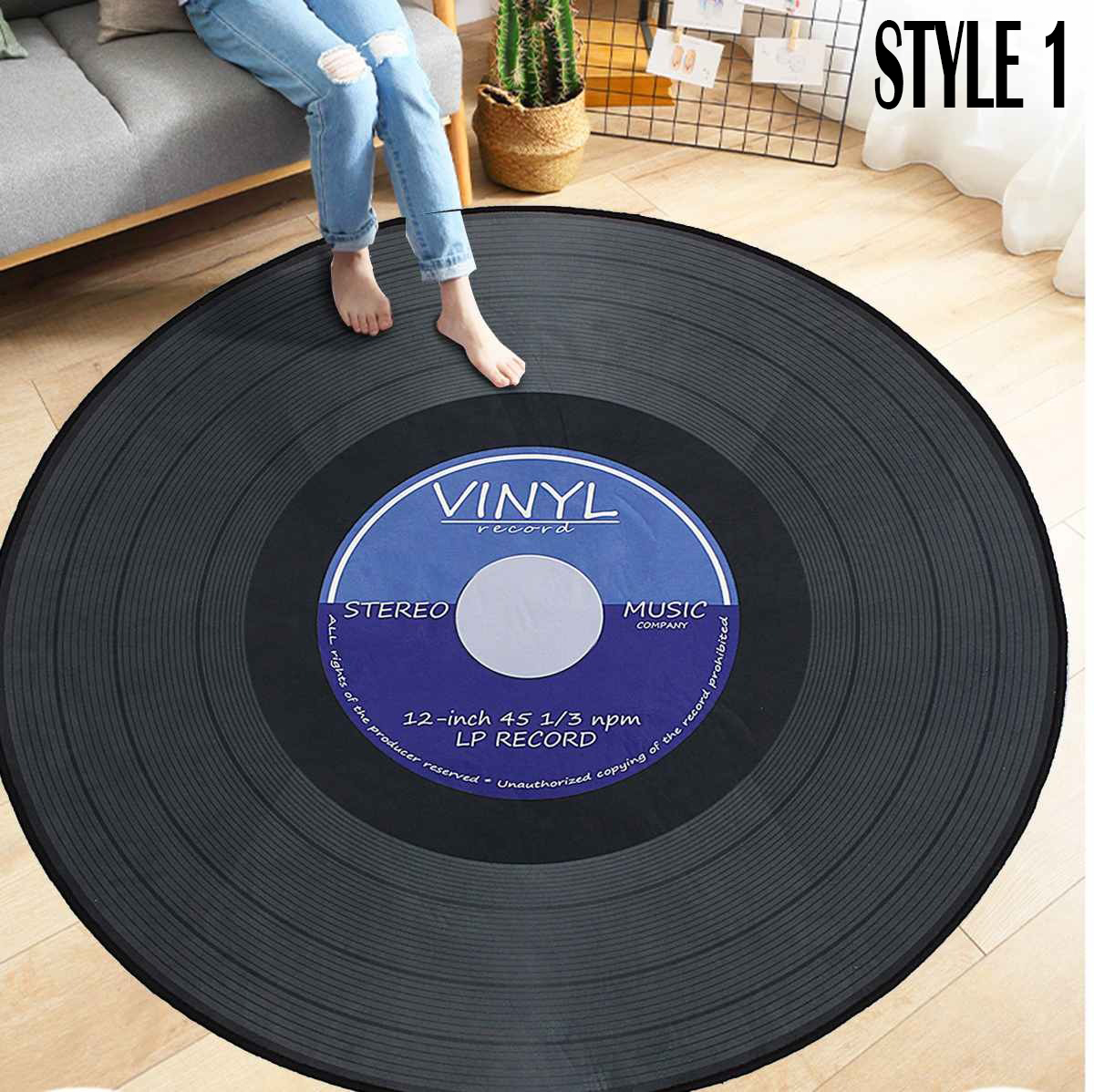 Vinyl record area round rug
