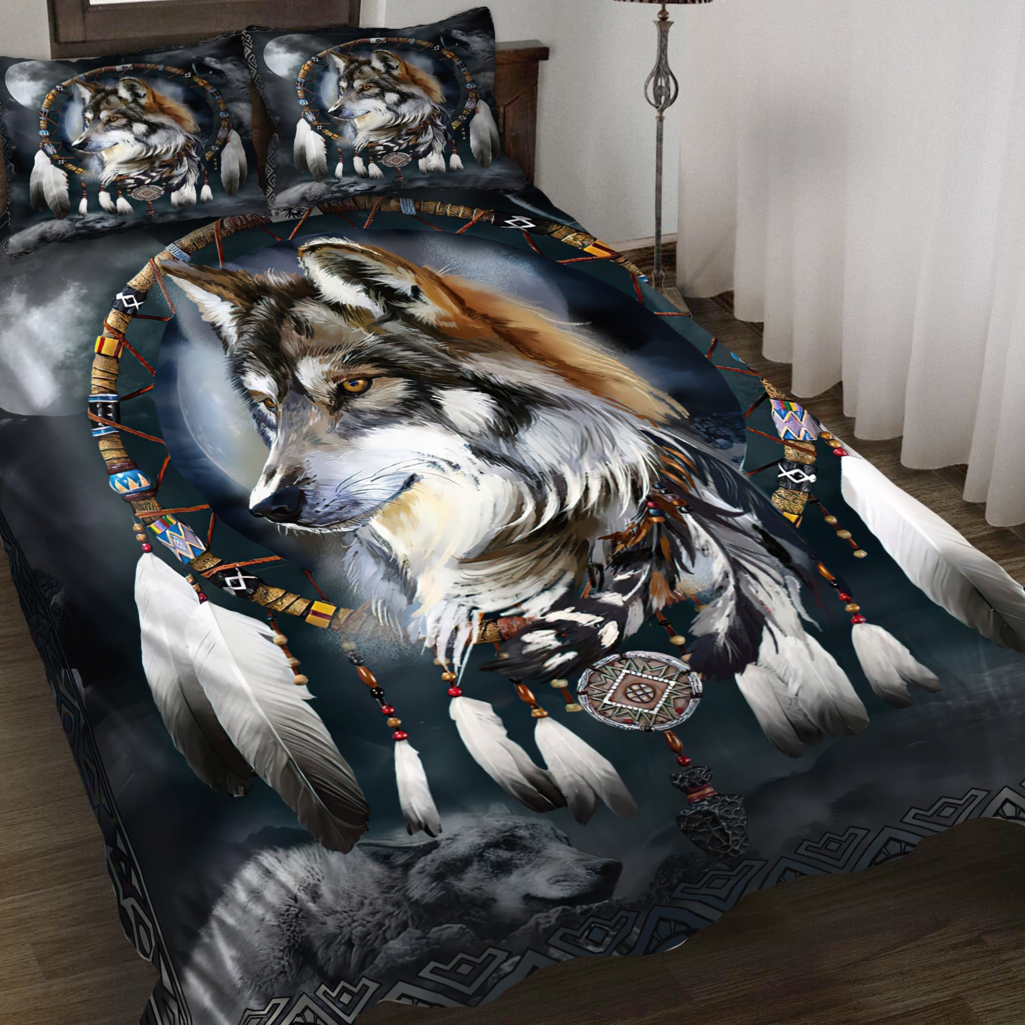 Wolf native american 3D all over printed bedding set Picture 2