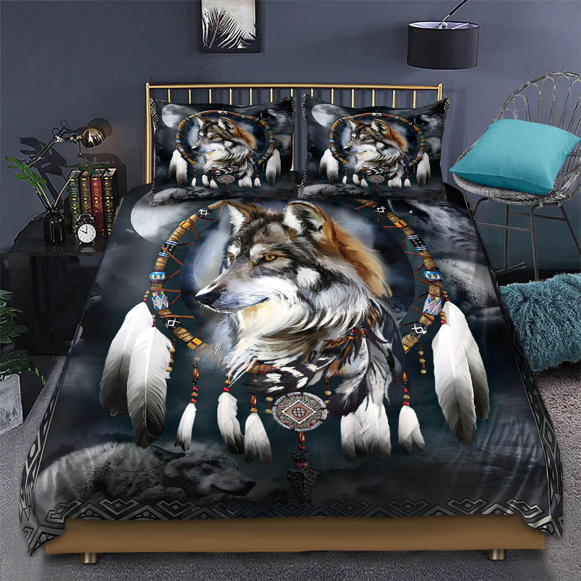 Wolf native american 3D all over printed bedding set Picture 3