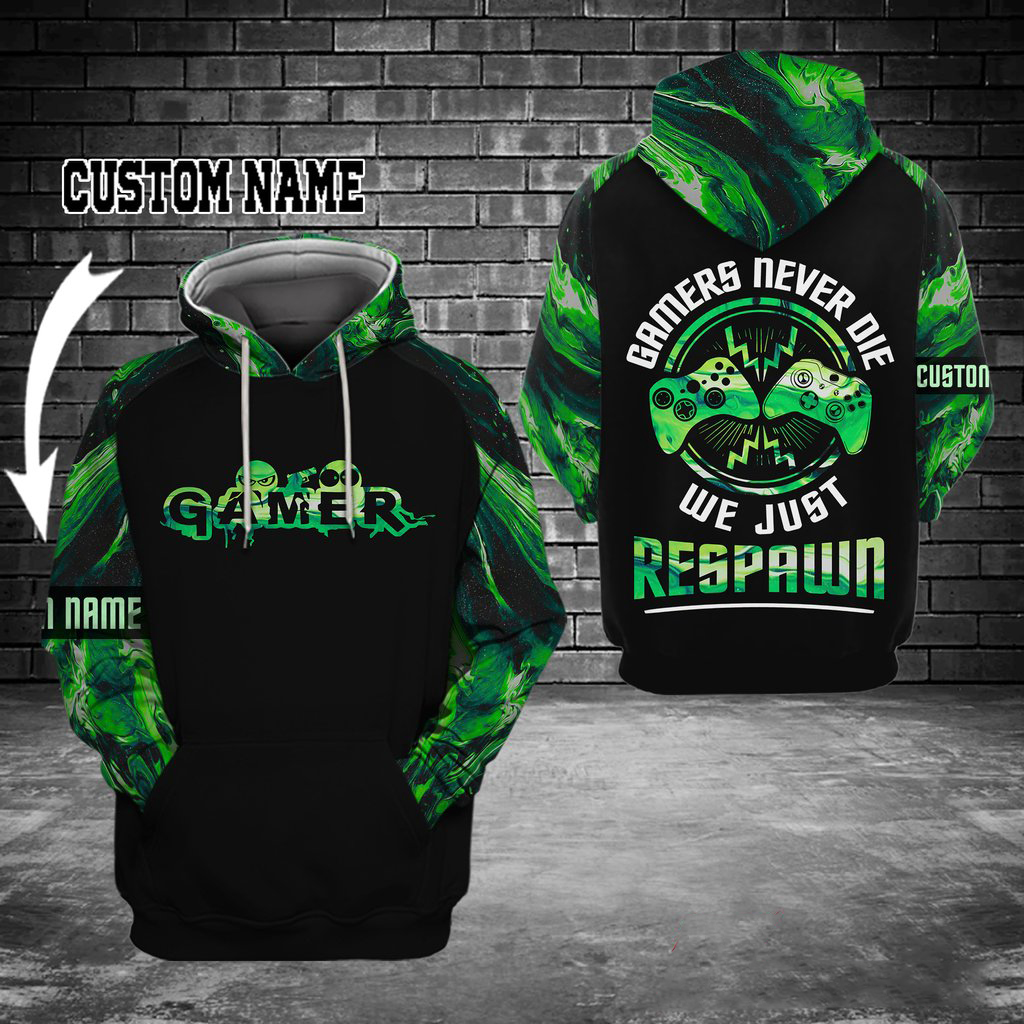 Xbox Gamers never die we just respawn custom name 3d hoodie
