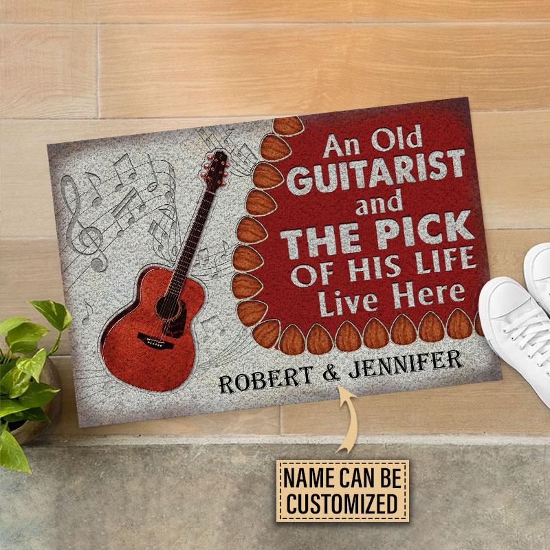 An old guitarist and the pick of his life live here custom name doormat Picture 1