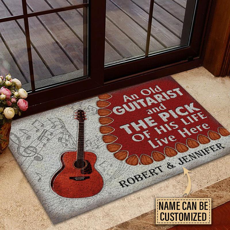 An old guitarist and the pick of his life live here custom name doormat Picture 2