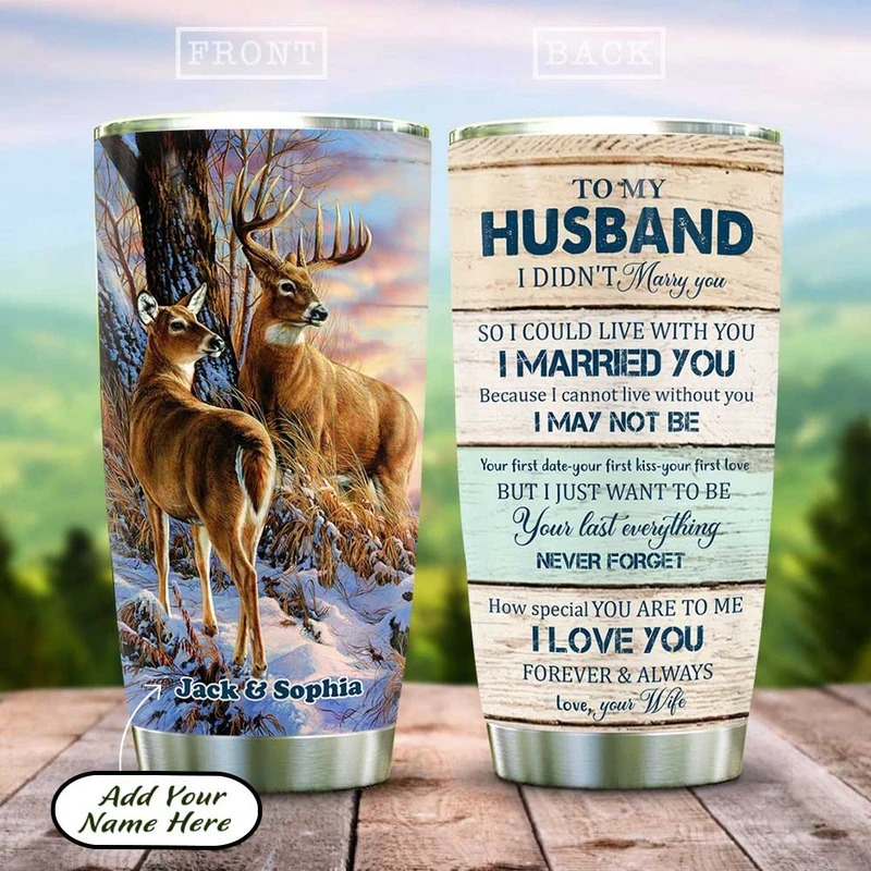 Deer couple to my husband custom name tumbler