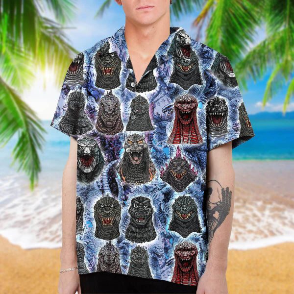 Godzilla heads hawaiian shirt