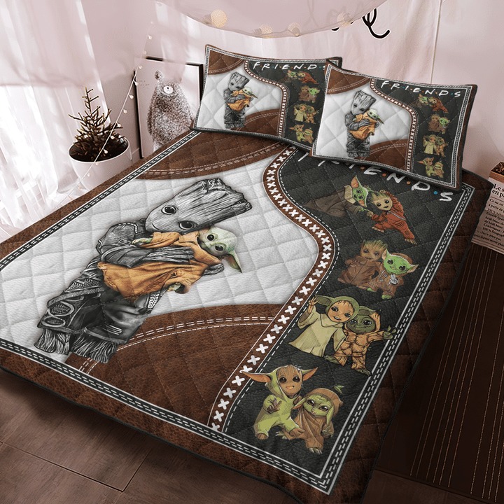Groot and baby Yoda friend quilt bedding set1