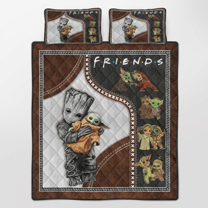 Groot and baby Yoda friend quilt bedding set2