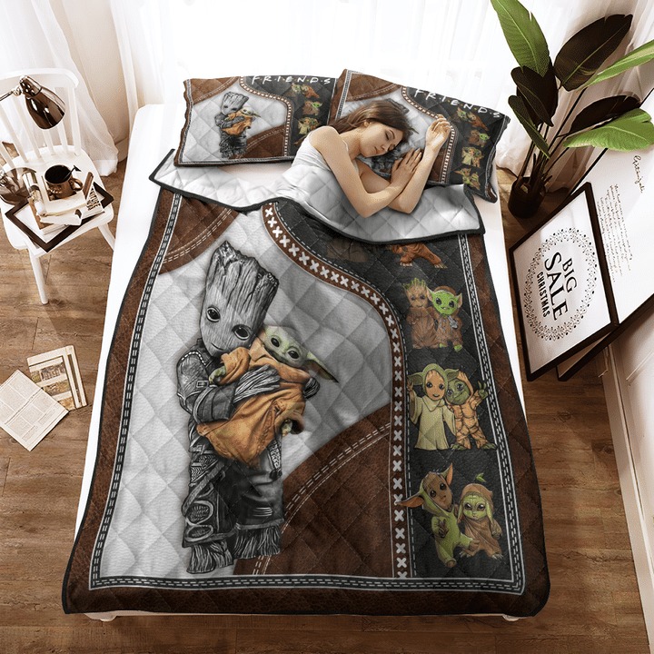 Groot and baby Yoda friend quilt bedding set3