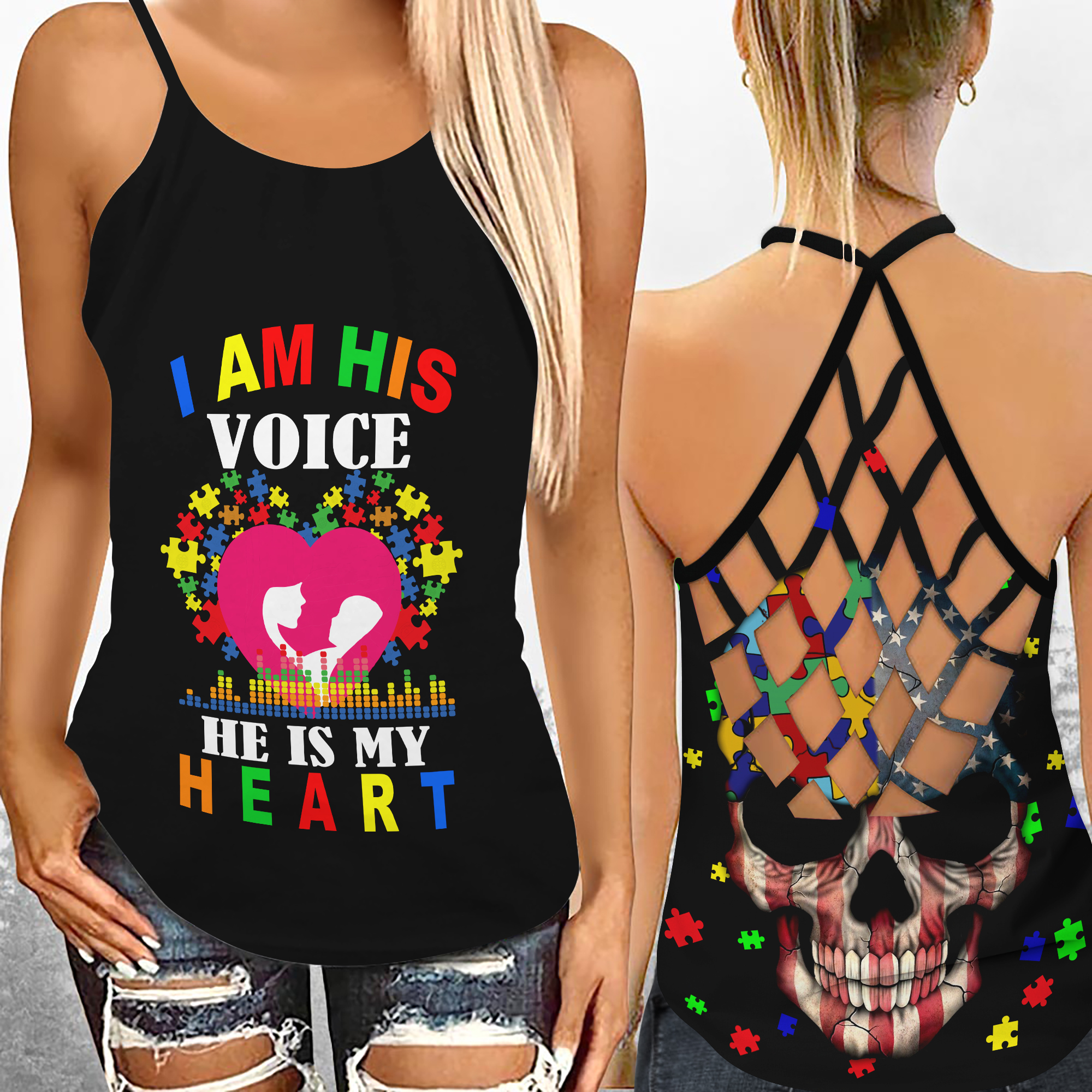 I am his voice he is my heart criss-cross open back camisole tank top – Saleoff 210521