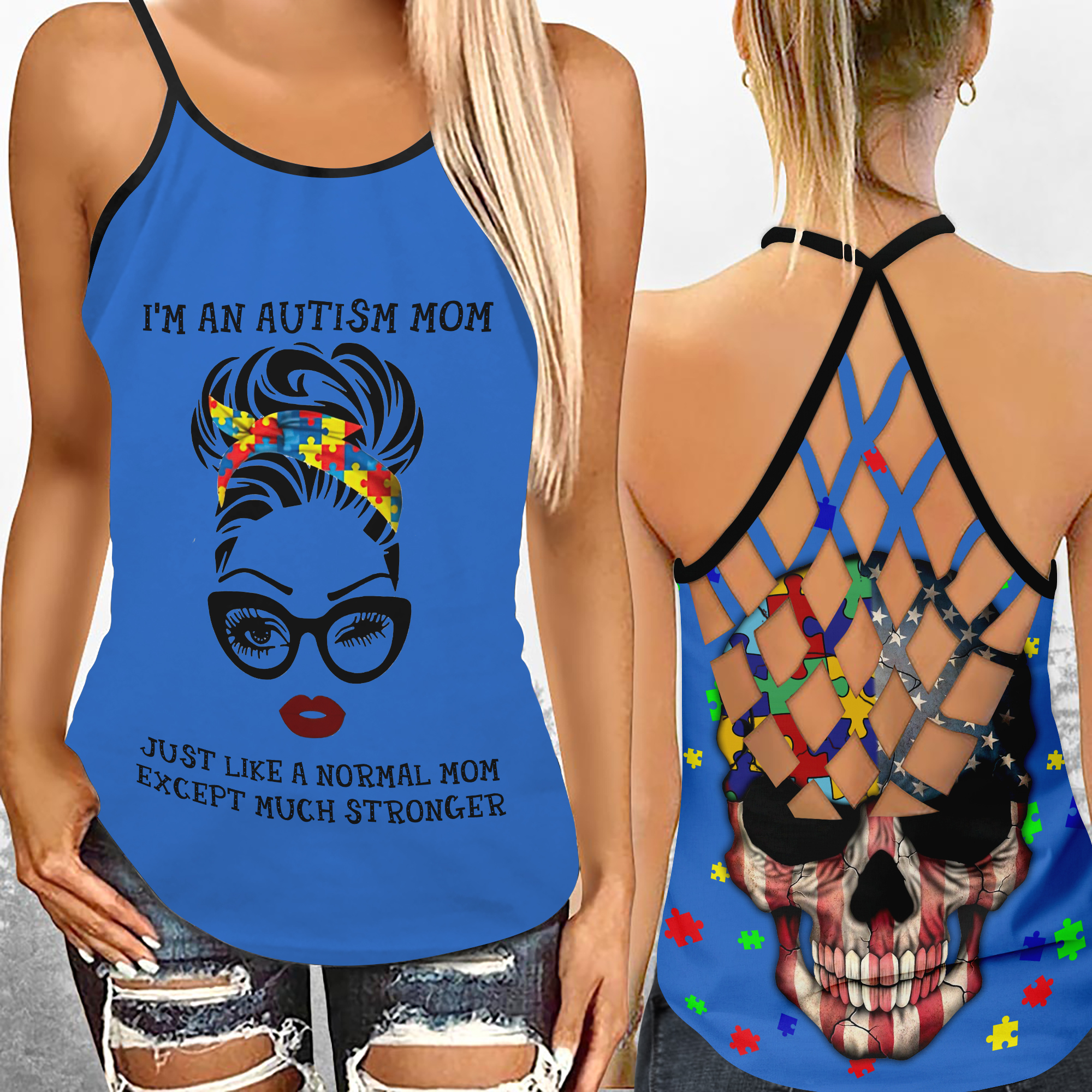 Im an autism mom criss cross open back camisole tank top