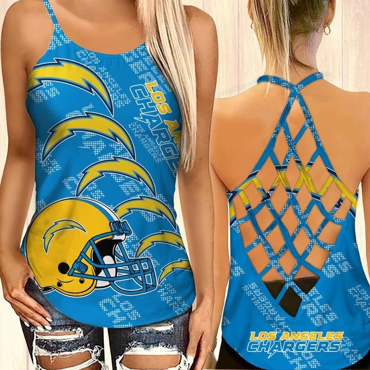 Los angeles chargers criss cross tank top and leggings 1