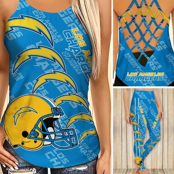 Los angeles chargers criss cross tank top and leggings – Teasearch3d 140521
