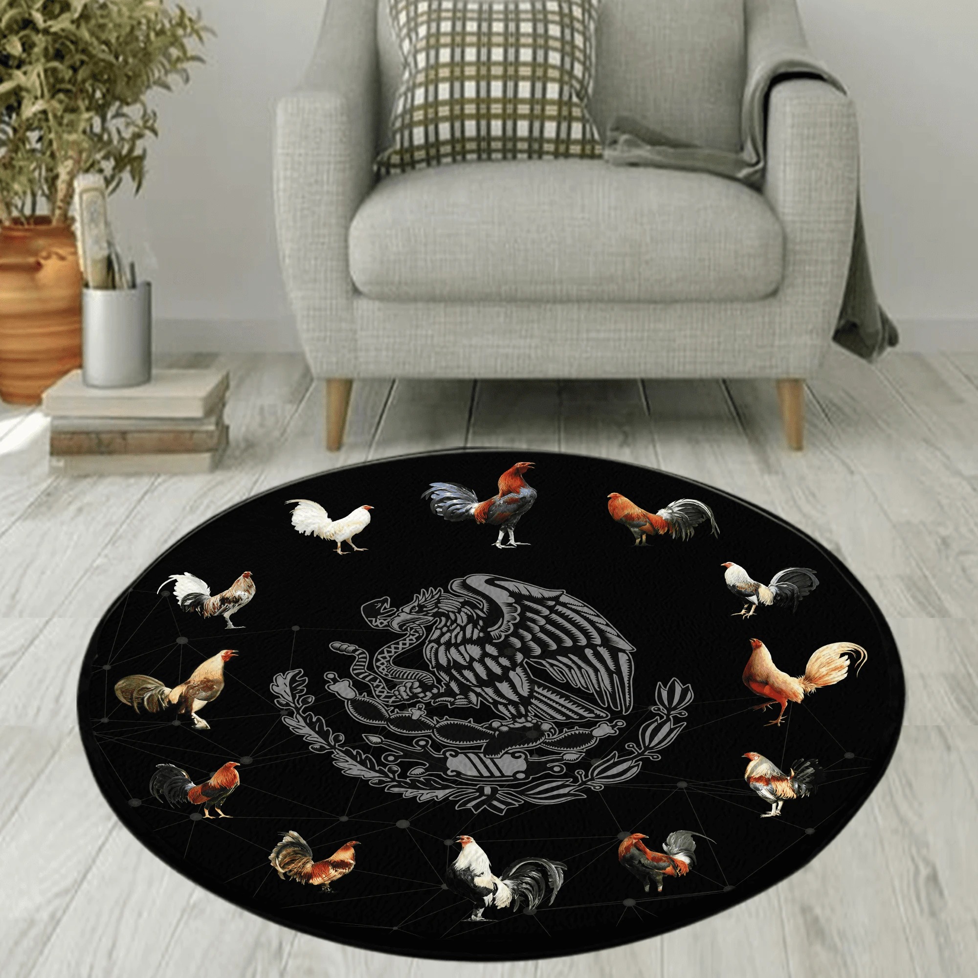 Mexican Roosters Round Rug 1