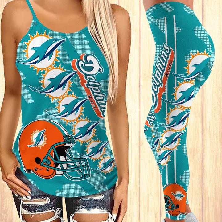 Miami dolphins criss cross tank top and leggings 2