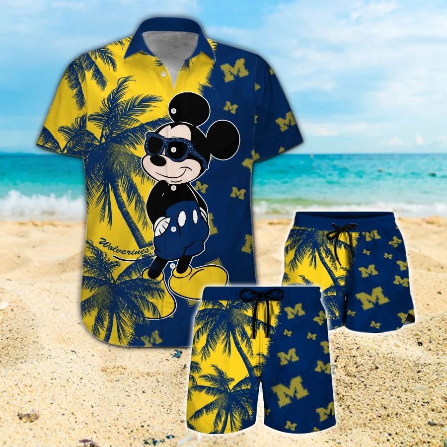 Mickey Mouse Michigan Wolverines hawaiian shirt and beach short