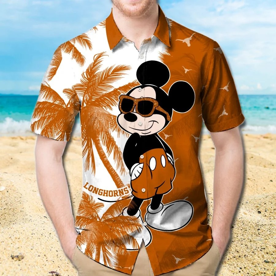Mickey Mouse Texas Longhorns hawaiian shirt and beach short 1