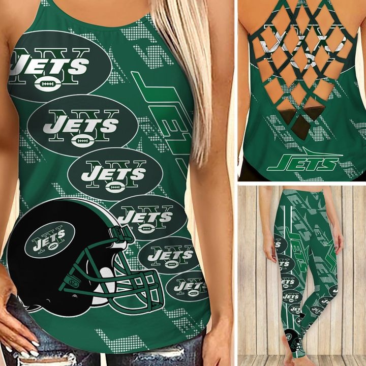 New york jets criss cross tank top and leggings – Teasearch3d 140521