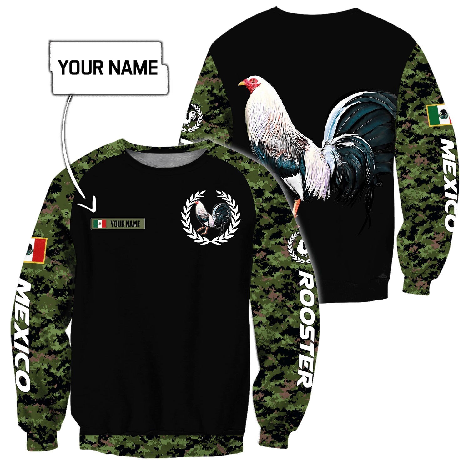 Personalized Mexican rooster camo 3d all over printed sweatshirt