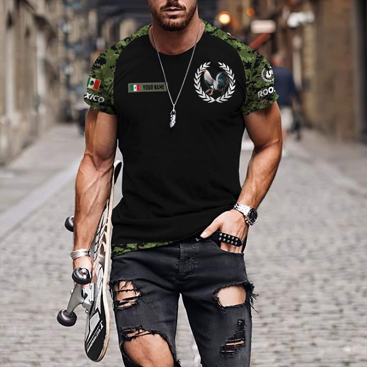 Personalized Mexican rooster camo 3d all over printed t shirt