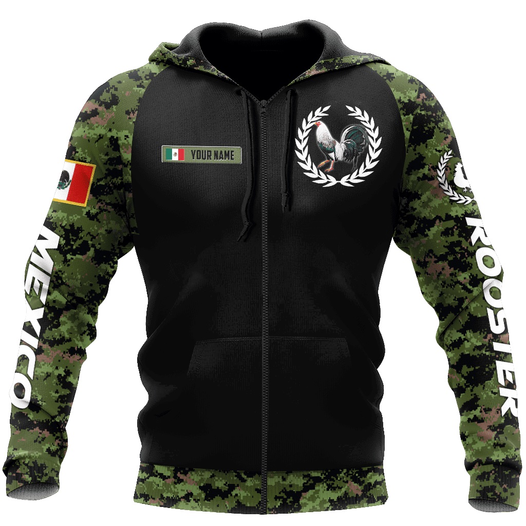 Personalized Mexican rooster camo 3d all over printed zip hoodie