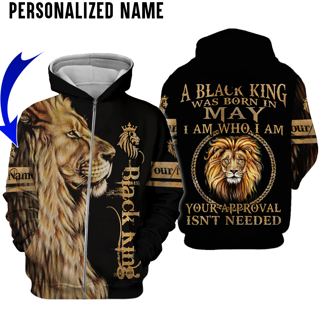 Personalized Name Lion Black King Was Born In May 3D Full Print Clothes 1