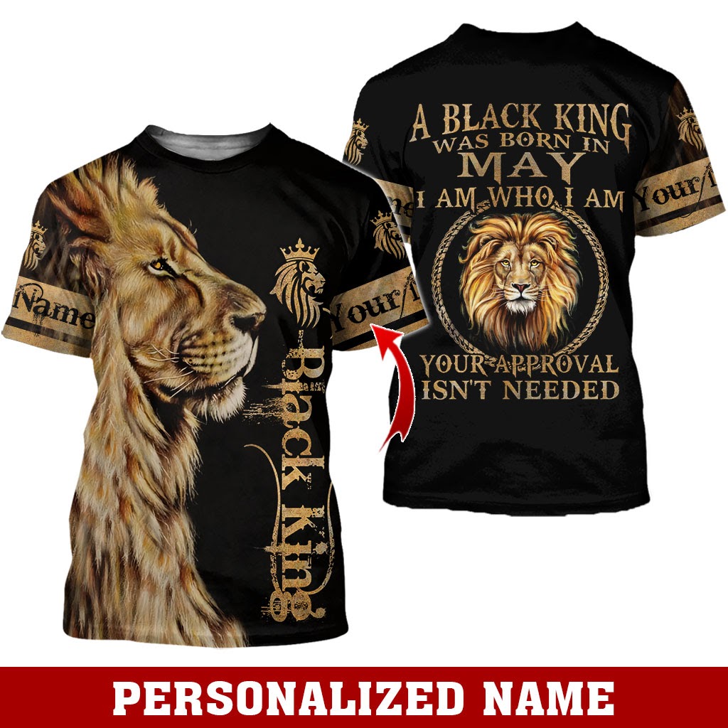 Personalized Name Lion Black King Was Born In May 3D Full Print Clothes 3
