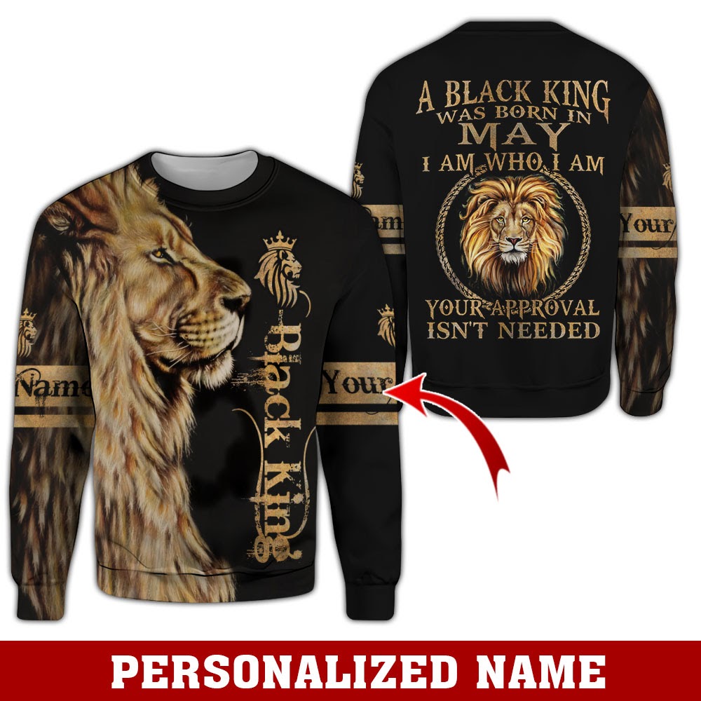 Personalized Name Lion Black King Was Born In May 3D Full Print Clothes 4