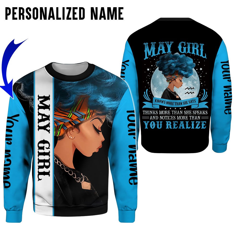 Personalized Name May Girl Know More Than She Says 3D Full Print Shirts 2