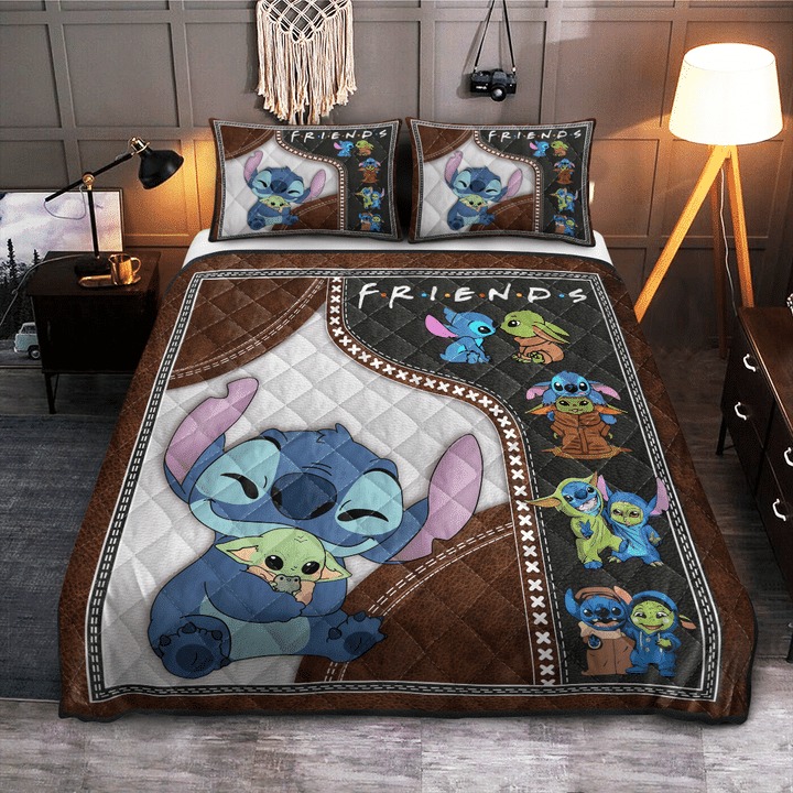 Stitch and baby Yoda friend quilt bedding set