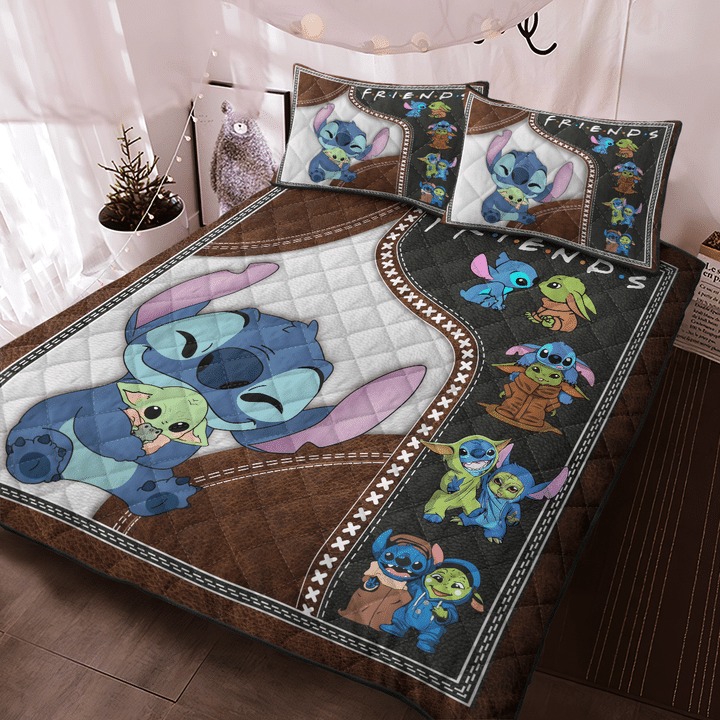 Stitch and baby Yoda friend quilt bedding set1