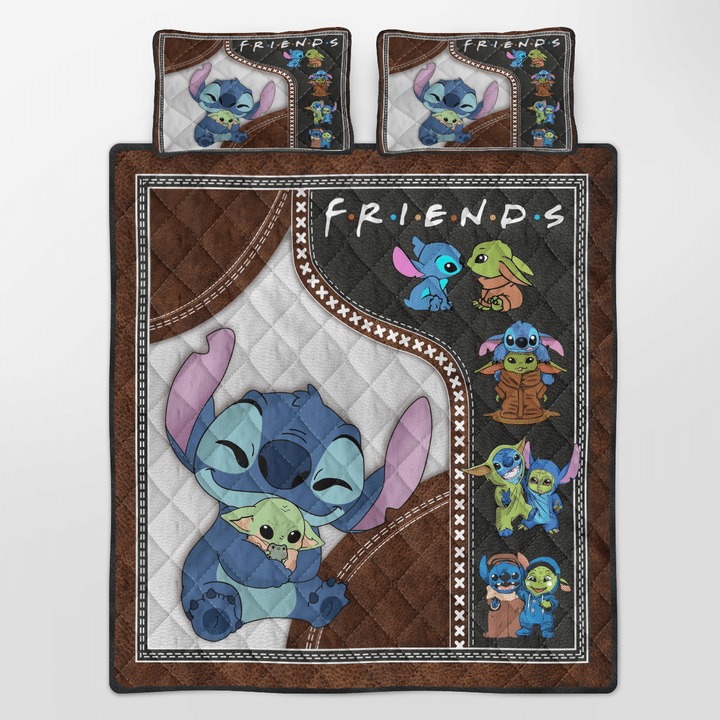 Stitch and baby Yoda friend quilt bedding set2