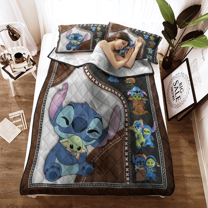 Stitch and baby Yoda friend quilt bedding set3