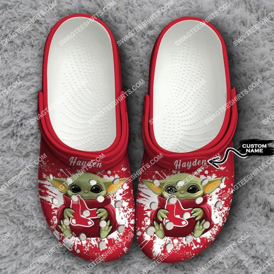 [special edition] custom baby yoda hold boston red sox all over printed crocs – maria