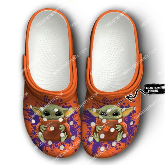 [special edition] custom baby yoda hold clemson tigers football all over printed crocs – maria