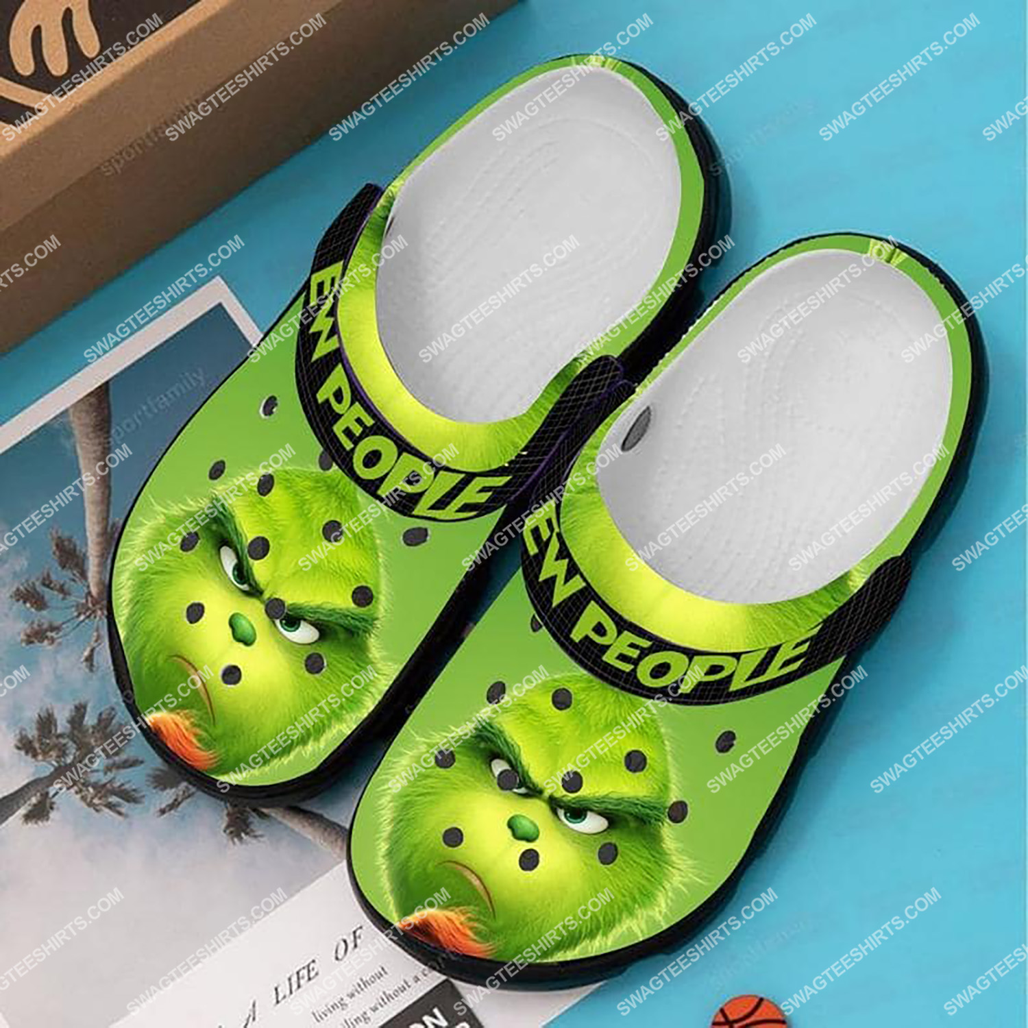 ew people the grinch all over printed crocs