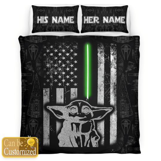 30 Yoda American Flag custom couple name bedding set 1