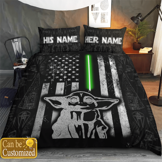30 Yoda American Flag custom couple name bedding set 2