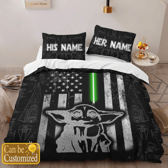 30 Yoda American Flag custom couple name bedding set 3