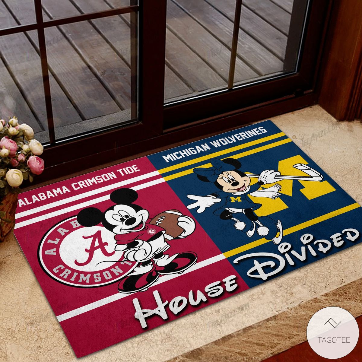 Alabama Crimson Tide House Divided Michigan Wolverines Mickey Mouse And Minnie Mouse Doormat– TAGOTEE