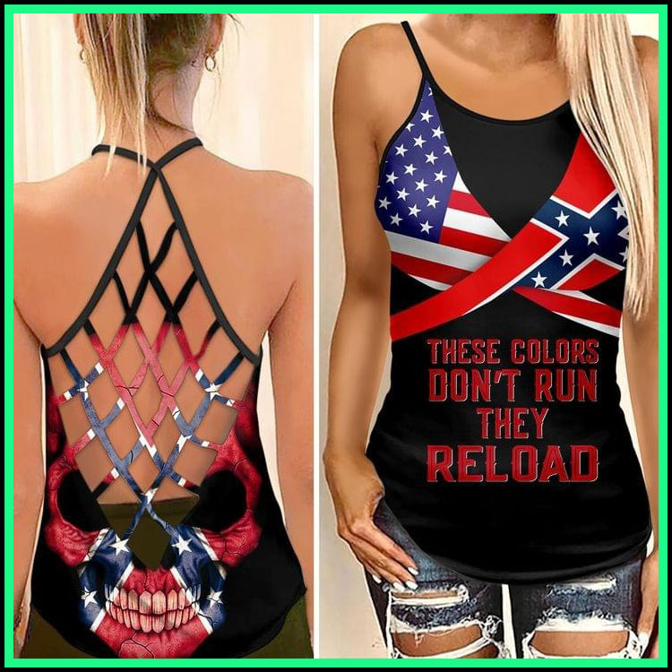 American Confederate Flag These colors dont run they reload criss cross strappy tank top2